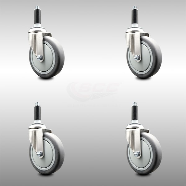 5 Inch 316SS Thermoplastic Rubber Swivel 3/4 Inch Expanding Stem Caster Set